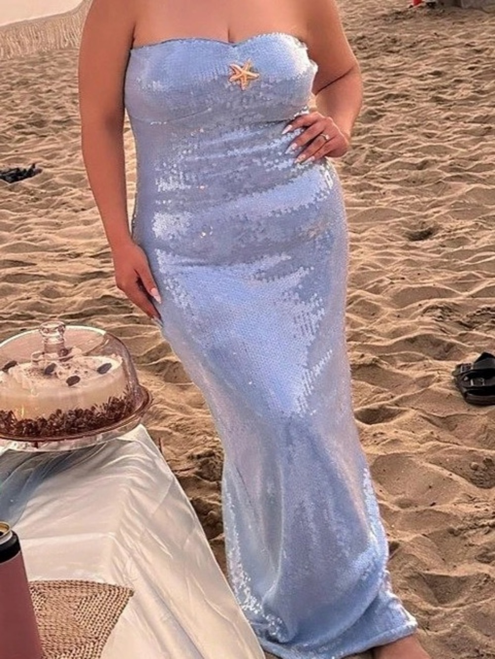 Fashion Nova Strapless Sequin Maxi Dress in Blue